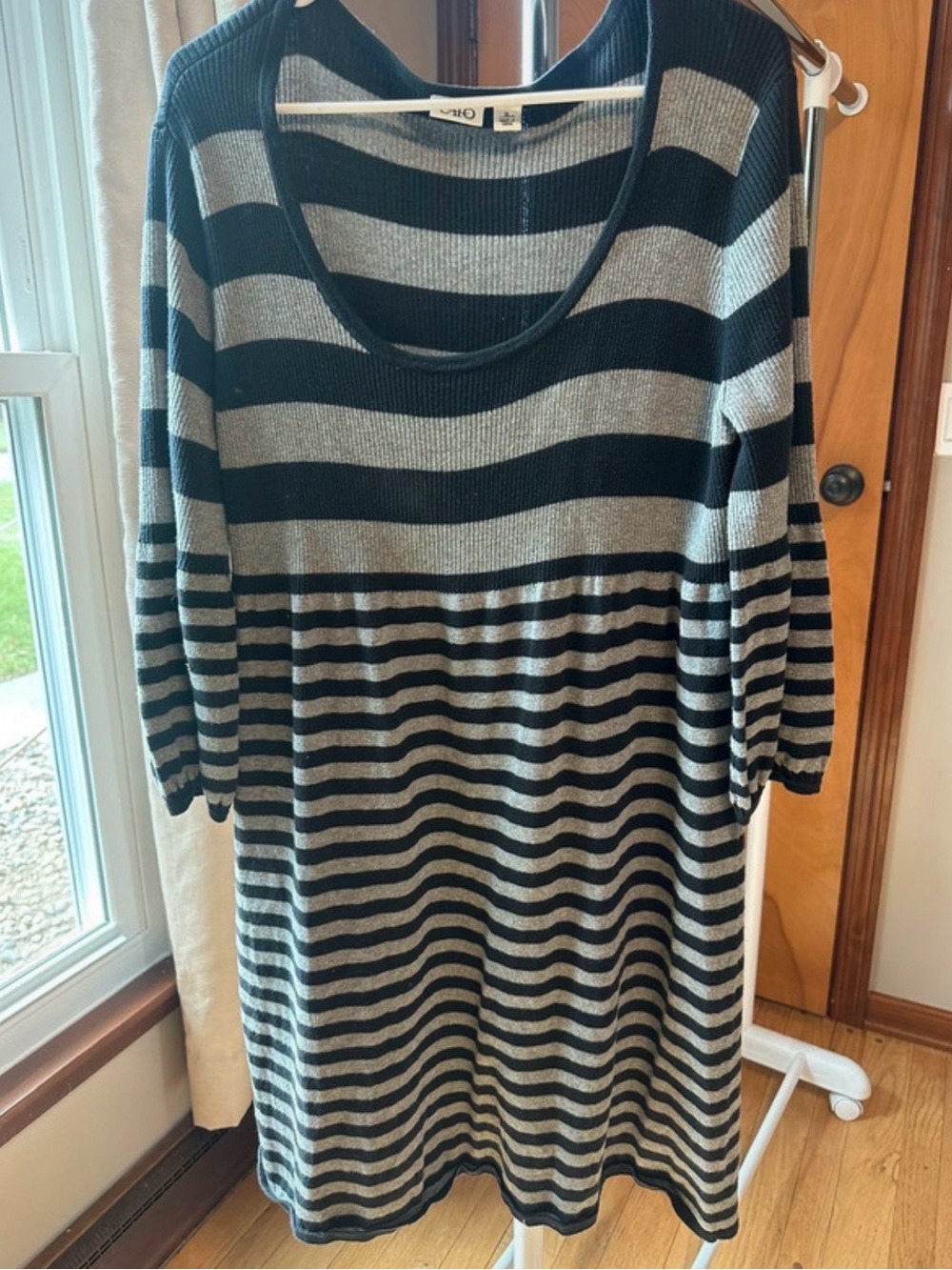 Cato Black and Gray Striped Scoop Neck Knit Dress